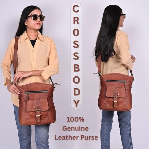 Women’s Genuine Leather Crossbody Bag – Large, 13″ Tablet Friendly Travel Purse in Saudi Arabia