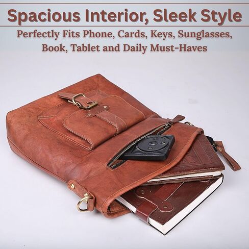 Women’s Genuine Leather Crossbody Bag – Large, 13″ Tablet Friendly Travel Purse in Saudi Arabia