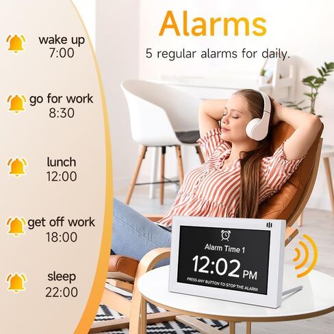 Digital Calendar Alarm Clock - Dementia Clocks for Seniors, Non-Abbreviated Memory Loss Clock with Date and Time for Elderly in Saudi Arabia