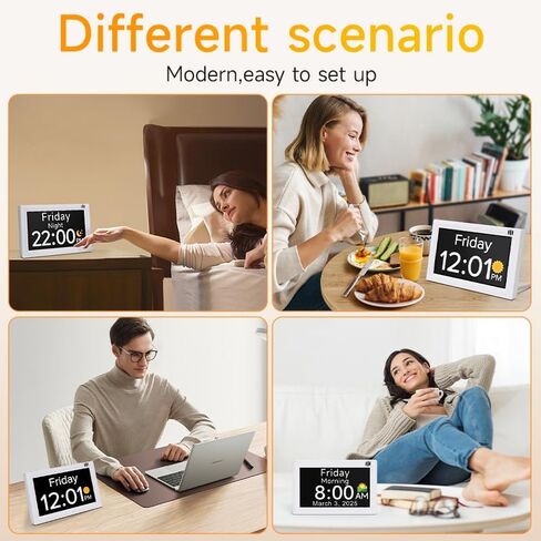 Digital Calendar Alarm Clock - Dementia Clocks for Seniors, Non-Abbreviated Memory Loss Clock with Date and Time for Elderly in Saudi Arabia
