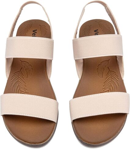 صنادل نسائية مسطحة كاجوال من Veittes - صنادل مسطحة صيفية بأشرطة مرنة قابلة للتعديل وأربطة مزدوجة in Kuwait