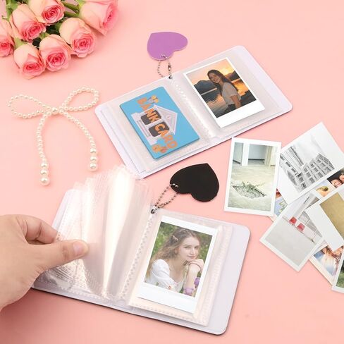 2PCS 3 Inch Photocard Binder, Mini Photo Album Kpop Photo Card Binder with Heart Hollow Design - PVC Photo Card Binder for IDs, Tickets, Collectibles PU Leather Binder Cover for Trading Card in Saudi Arabia