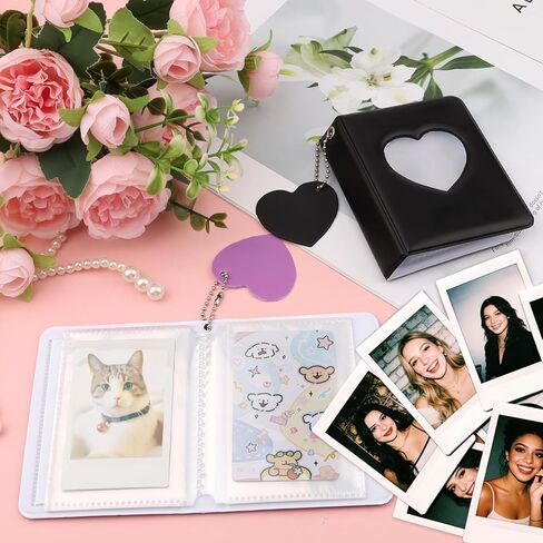 2PCS 3 Inch Photocard Binder, Mini Photo Album Kpop Photo Card Binder with Heart Hollow Design - PVC Photo Card Binder for IDs, Tickets, Collectibles PU Leather Binder Cover for Trading Card in Saudi Arabia