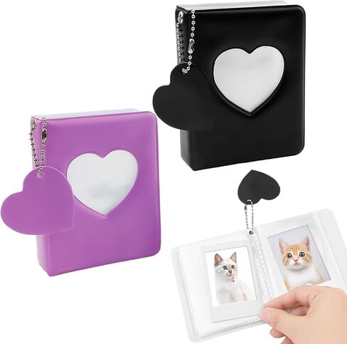 2PCS 3 Inch Photocard Binder, Mini Photo Album Kpop Photo Card Binder with Heart Hollow Design - PVC Photo Card Binder for IDs, Tickets, Collectibles PU Leather Binder Cover for Trading Card in Saudi Arabia