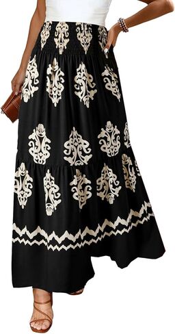Happy Sailed Boho Long Skirts for Women Fashion Floral Print High Waisted A Line Flowy Maxi Skirt for Beach Vacation in Saudi Arabia