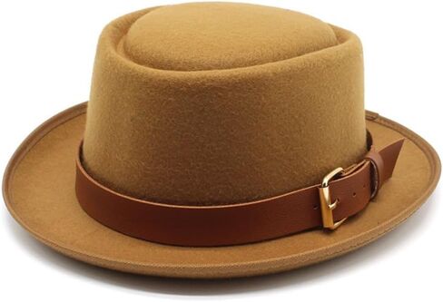 Classic Fedora Hat, Black Felt with Brown Leather Band, Wide Brim in Saudi Arabia