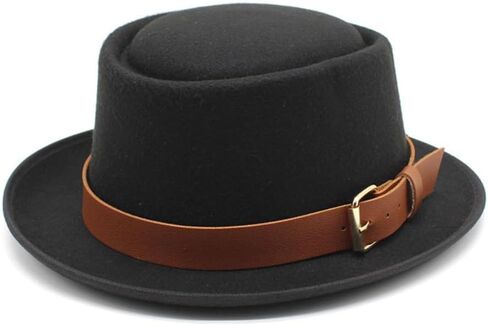 Classic Fedora Hat, Black Felt with Brown Leather Band, Wide Brim in Saudi Arabia