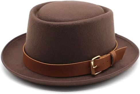 Classic Fedora Hat, Black Felt with Brown Leather Band, Wide Brim in Saudi Arabia