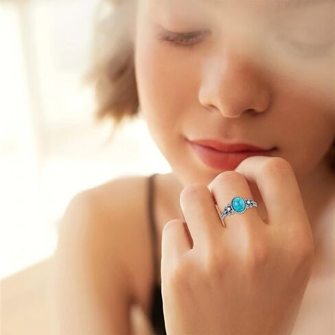 Vintage Turquoise Ring 925 Sterling Silver 8mm Gemstone Design Stylish Daily Wear & Party Gifting Jewelry for Women US Size 5-13 in Saudi Arabia