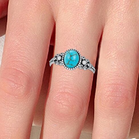 Vintage Turquoise Ring 925 Sterling Silver 8mm Gemstone Design Stylish Daily Wear & Party Gifting Jewelry for Women US Size 5-13 in Saudi Arabia