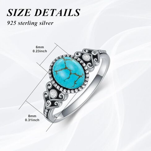 Vintage Turquoise Ring 925 Sterling Silver 8mm Gemstone Design Stylish Daily Wear & Party Gifting Jewelry for Women US Size 5-13 in Saudi Arabia