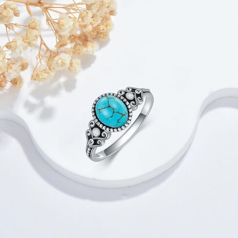 Vintage Turquoise Ring 925 Sterling Silver 8mm Gemstone Design Stylish Daily Wear & Party Gifting Jewelry for Women US Size 5-13 in Saudi Arabia