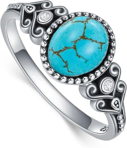 Vintage Turquoise Ring 925 Sterling Silver 8mm Gemstone Design Stylish Daily Wear & Party Gifting Jewelry for Women US Size 5-13 in Saudi Arabia