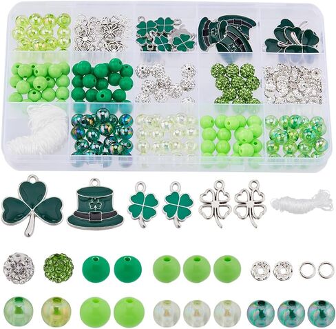 SUNNYCLUE 1 Box 1420Pcs St Patrick Day Craft Beads Kit Flat Round Green Polymer Clay Heishi Disc Beads Opaque Glass Shamrock Charm Enamel Four Leaf Clover Charms for Jewelry Making Kits in Saudi Arabia