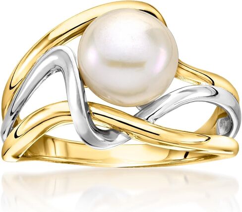 Ross-Simons 8-8.5mm Cultured Pearl Wavy Ring in 18kt Gold Over Sterling and Sterling Silver in Saudi Arabia