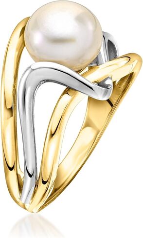 Ross-Simons 8-8.5mm Cultured Pearl Wavy Ring in 18kt Gold Over Sterling and Sterling Silver in Saudi Arabia
