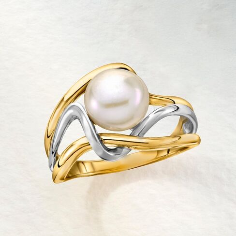 Ross-Simons 8-8.5mm Cultured Pearl Wavy Ring in 18kt Gold Over Sterling and Sterling Silver in Saudi Arabia