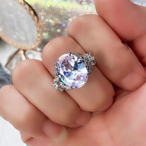 1pc Extra Large Oval Zircon Butterfly Ring Elegant Wedding Rings for Women Suitable for Dating and Parties Stunning Jewelry Gift in Saudi Arabia