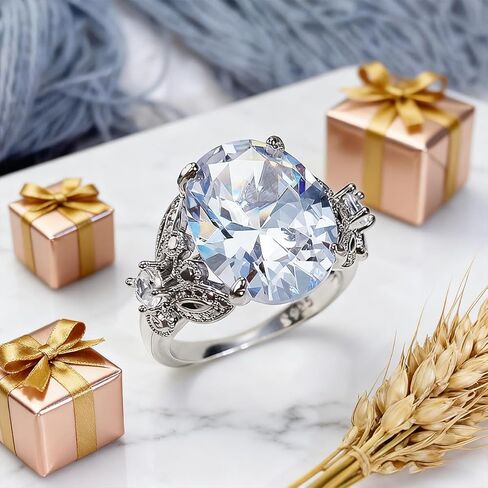 1pc Extra Large Oval Zircon Butterfly Ring Elegant Wedding Rings for Women Suitable for Dating and Parties Stunning Jewelry Gift in Saudi Arabia