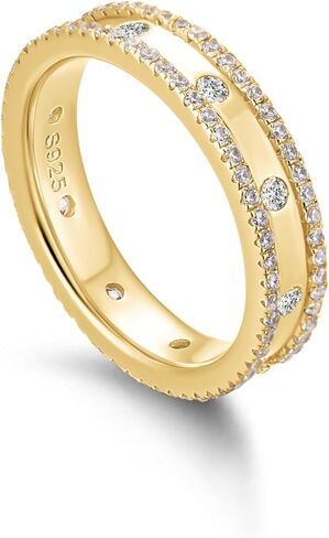 14K Gold Plated Wedding Ring for Women,925 Sterling Silver Stackable Eternity Travel Band in Saudi Arabia