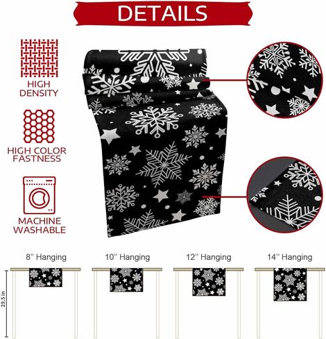 Table Runners 90 inches Long, Christmas White Snowflake Black Background Table Runner Farmhouse Dresser Scarves,Decortaive Table Runner Cover for Dining Coffee Table Holiday Party Wedding in Kuwait