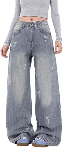 الجينز الفضفاضة للنساء والرجال واسعة الساق الجينز مخطط فضفاض الدنيم السراويل Sweatpants عارضة الملابس خمر in Saudi Arabia