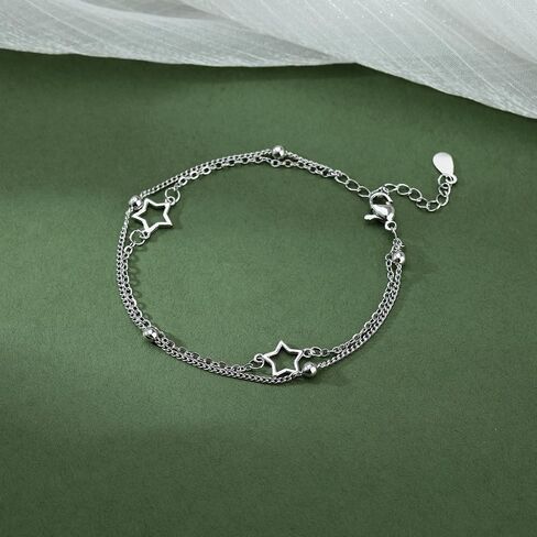925 Sterling Silver Bracelet for Women Hollow Heart Star Charm Chain Bracelet Bangle in Saudi Arabia