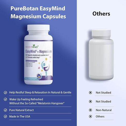 أكسيد المغنيسيوم والجليسينات قوة إضافية، مكمل طبيعي للمساعدة على النوم إيزي مايند، عالي الامتصاص، نوم مريح واسترخاء، انخفاض الكورتيزول، طبيعي لطيف، خالي من الميلاتونين، 60 كبسولة in Kuwait