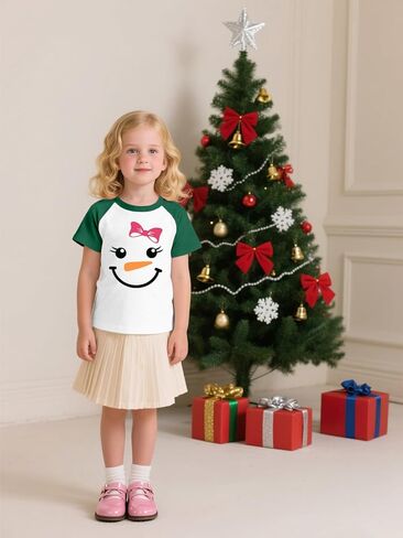 Toddler Christmas Shirts for Kids Cute Snowman Raglan T-Shirts Boys Girls Patchwork Xmas Holiday Tee in Saudi Arabia