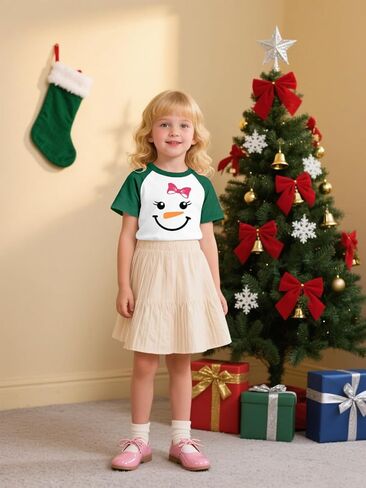 Toddler Christmas Shirts for Kids Cute Snowman Raglan T-Shirts Boys Girls Patchwork Xmas Holiday Tee in Saudi Arabia