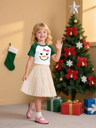 Toddler Christmas Shirts for Kids Cute Snowman Raglan T-Shirts Boys Girls Patchwork Xmas Holiday Tee in Saudi Arabia