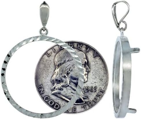 Sterling Silver Diamond Cut Half Dollar Bezel 30 mm Coins Prong Back 50 Cent Coin NOT Included in Saudi Arabia