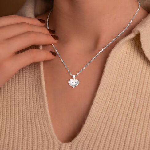 925 Sterling Silver Puffed Heart Charm Pendant (L- 0.87 Inch, W- 0.71 Inch) in Saudi Arabia