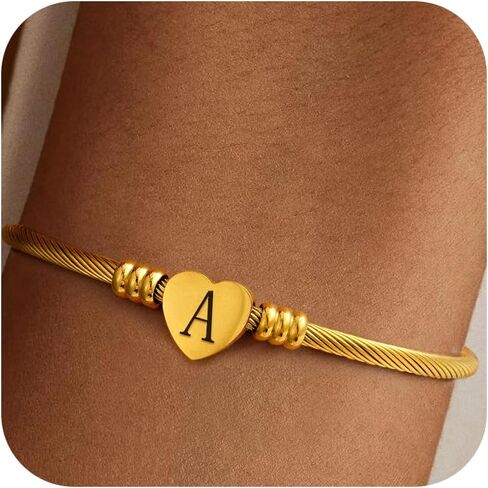 Gold Bracelets for Women - Heart Initial Bracelet Adjustable Size Ideal Gift for Valentine's Day Christmas and Birthdays in Saudi Arabia