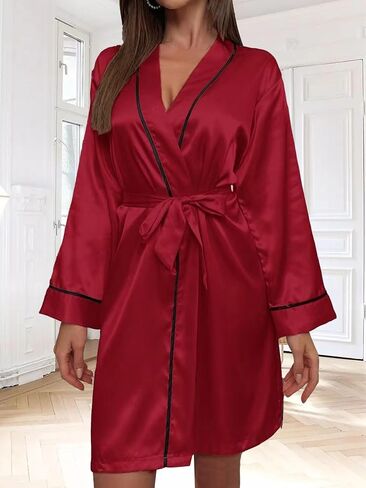 Robes for Women Kimono Knee Length V-neck Sleepwear Lightweight Soft Knit Bathrobe Casual Ladies Loungewear in Saudi Arabia