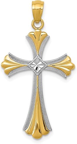 Diamond2Deal 14K Yellow Gold Diamond-cut Rhodium Plated Religious Crucifix Cross Pendant 33mm in Saudi Arabia