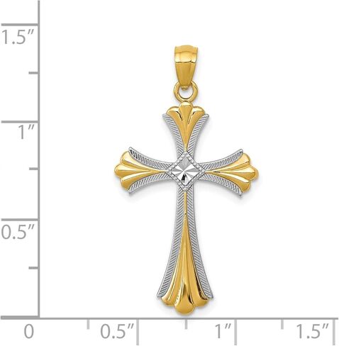 Diamond2Deal 14K Yellow Gold Diamond-cut Rhodium Plated Religious Crucifix Cross Pendant 33mm in Saudi Arabia