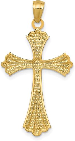 Diamond2Deal 14K Yellow Gold Diamond-cut Rhodium Plated Religious Crucifix Cross Pendant 33mm in Saudi Arabia