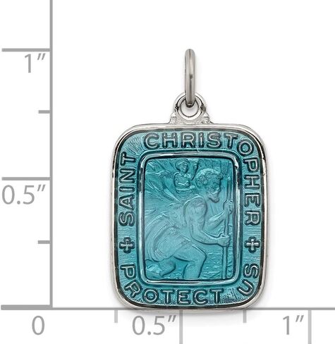 Solid 925 Sterling Silver Blue Enamel Square St. Christopher Medal Pendant (0.59 x 0.98 Inches) in Saudi Arabia