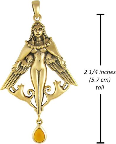 Dryad Design Bronze Freya Pendant with Amber Gemstone - Norse Goddess Freyja Jewelry 2 1/8 inches (5.4 cm) in Saudi Arabia