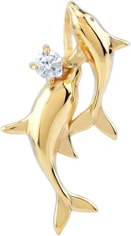 Silvershake Round Shape Gemstone White Gold Plated or Yellow Gold Plated 925 Sterling Silver Twin Dolphin Sealife Casual Pendant Jewelry for Women in Saudi Arabia