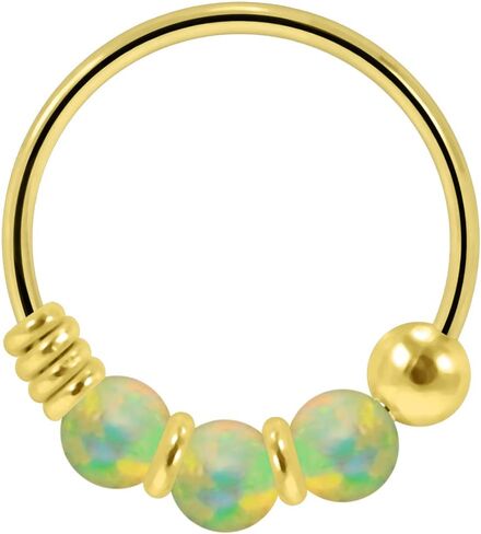 Triple Opal Stone 22 Gauge Gold Plated 925 Sterling Silver Hoop Nose Piercing Ring Body Jewelry in Saudi Arabia