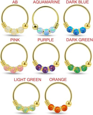 Triple Opal Stone 22 Gauge Gold Plated 925 Sterling Silver Hoop Nose Piercing Ring Body Jewelry in Saudi Arabia