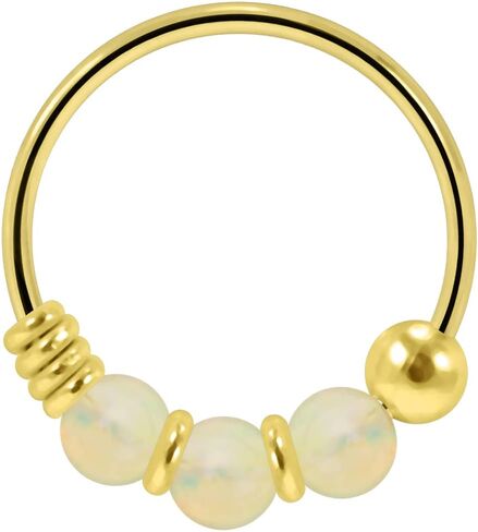Triple Opal Stone 22 Gauge Gold Plated 925 Sterling Silver Hoop Nose Piercing Ring Body Jewelry in Saudi Arabia