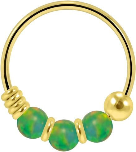 Triple Opal Stone 22 Gauge Gold Plated 925 Sterling Silver Hoop Nose Piercing Ring Body Jewelry in Saudi Arabia