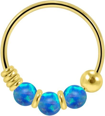 Triple Opal Stone 22 Gauge Gold Plated 925 Sterling Silver Hoop Nose Piercing Ring Body Jewelry in Saudi Arabia