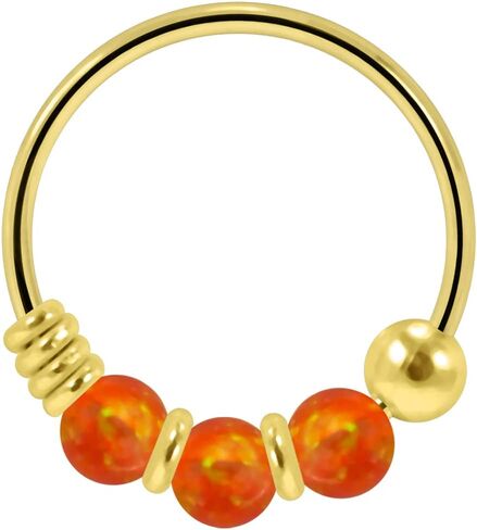 Triple Opal Stone 22 Gauge Gold Plated 925 Sterling Silver Hoop Nose Piercing Ring Body Jewelry in Saudi Arabia