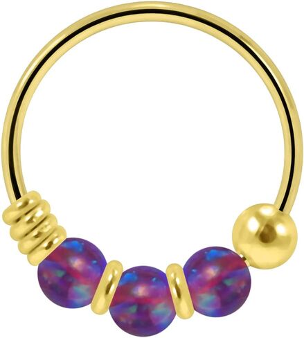 Triple Opal Stone 22 Gauge Gold Plated 925 Sterling Silver Hoop Nose Piercing Ring Body Jewelry in Saudi Arabia
