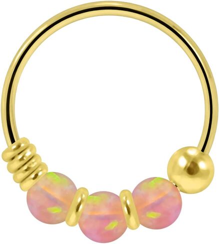Triple Opal Stone 22 Gauge Gold Plated 925 Sterling Silver Hoop Nose Piercing Ring Body Jewelry in Saudi Arabia