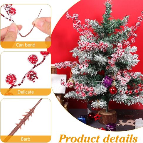 TEHAUX 10pcs Snow Frosted Red Berry Stems, Artificial Christmas Berry Picks10 Inch - Holly Branches Fillers for Banquet Wedding Xmas Tree, DIY Wreaths Winter Decorations (Red) in Saudi Arabia